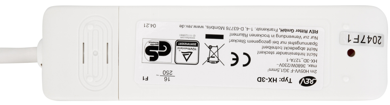 REV Steckdosenleiste mit Flachstecker 3-fach 3680W 2m Kabel weiß 23986