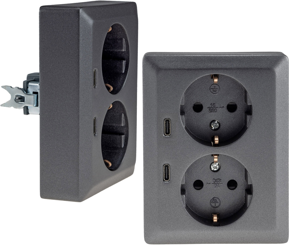 MILOS Steckdose 2-fach USB C/PD anthrazit mit Einstecksicherung 24014