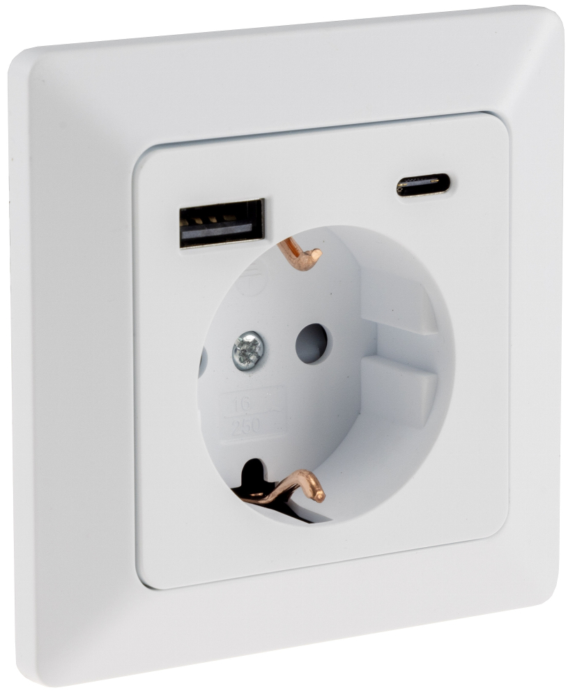 MILOS Steckdose USB A+C PD 3.0 Matt Weiß mit erhöhtem Berührungsschutz 24035