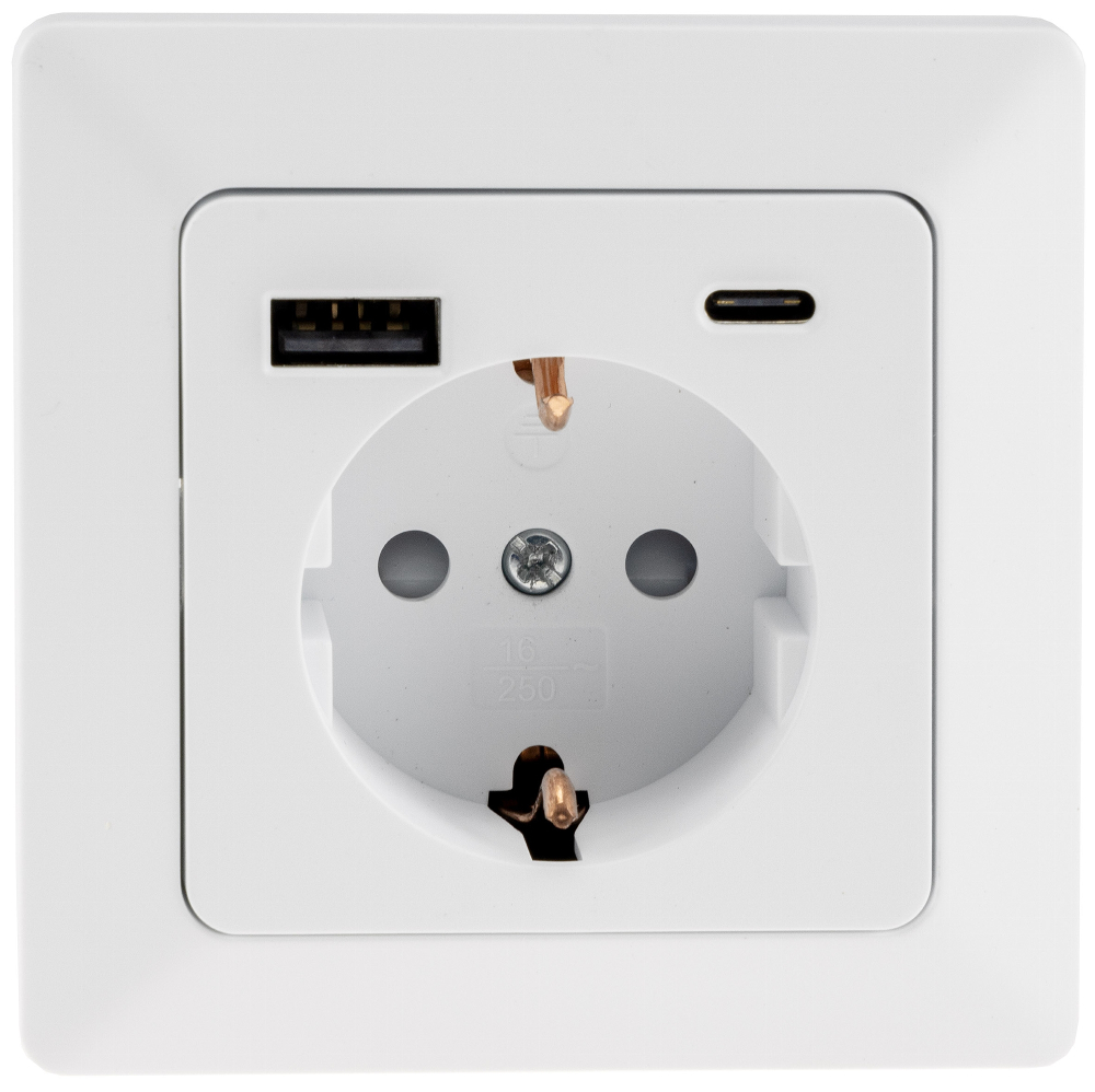 MILOS Steckdose USB A+C PD 3.0 Matt Weiß mit erhöhtem Berührungsschutz 24035