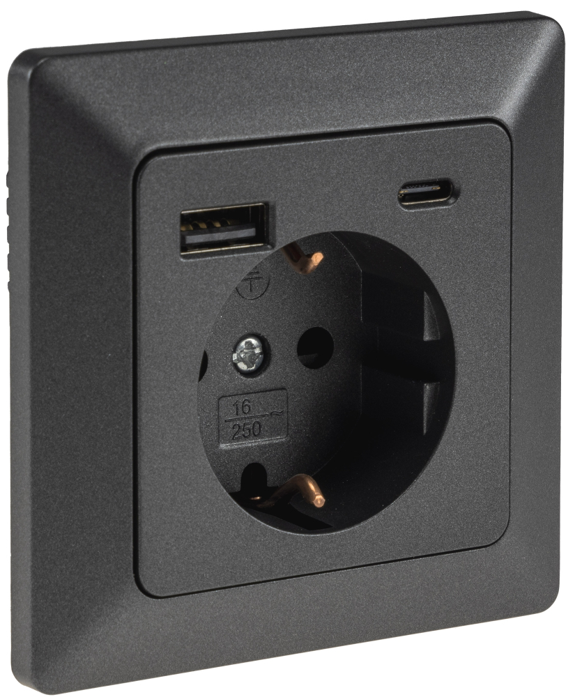 MILOS Steckdose anthrazit mit USB-A USB-C / PD 3.0 Schutzkontakt UP 24036