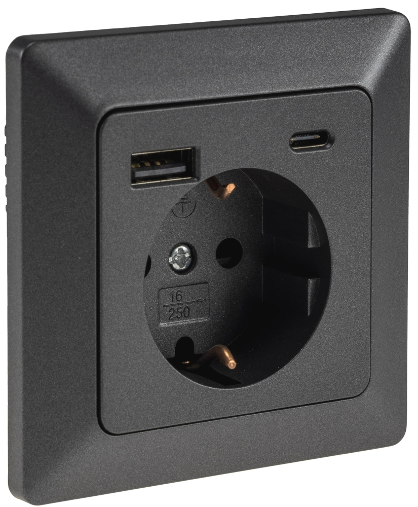 MILOS Steckdose anthrazit mit USB-A USB-C / PD 3.0 Schutzkontakt UP 24036