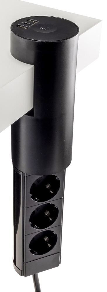 3-fach Tischsteckdosen Einbau "CT-KS 3" USB-A + USB-C, 3m Kabel, schwarz 24051