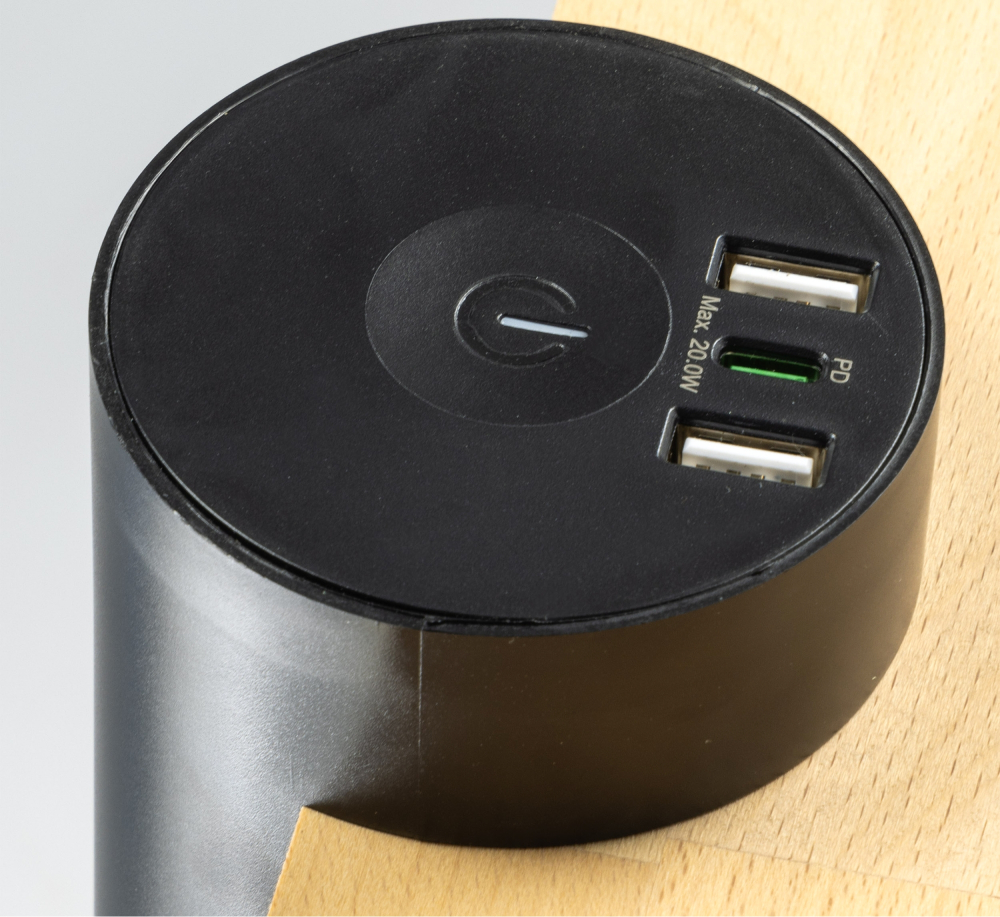 3-fach Tischsteckdosen Einbau "CT-KS 3" USB-A + USB-C, 3m Kabel, schwarz 24051