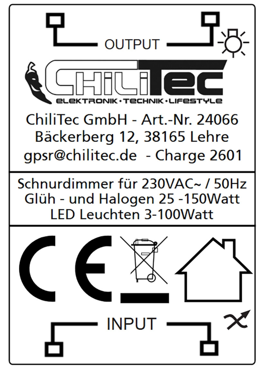 Schnurdimmer für LEDs, 3-150Watt 230V, Drehregler mit Ein & Aus, schwarz 24066