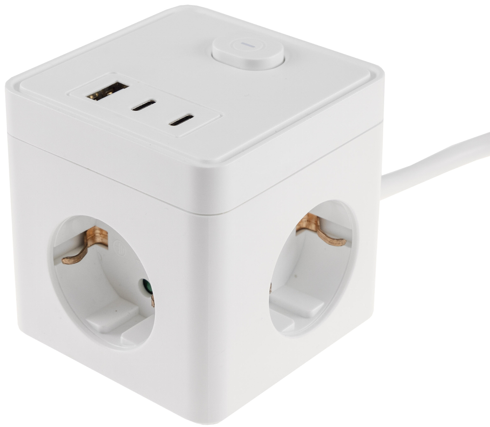 Steckdosen-Würfel 1x USB-A 2x USB-C 1,5m Kabel weiss 24074