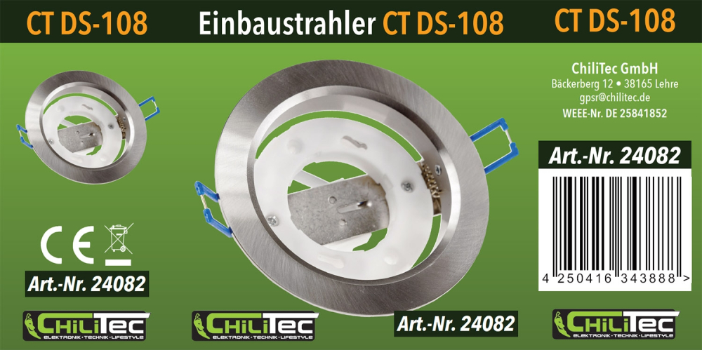 Einbauleuchte "CT-DS108" Ø108mm GX53 Fassung, 230V, Aluminium gebürstet, 24082