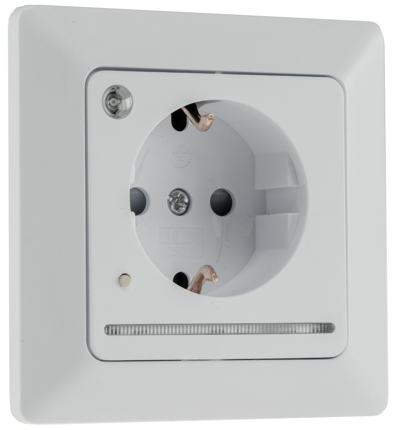 MILOS Schutzkontakt-Steckdose mit LED weiß matt UP, Licht mit Sensor 24084