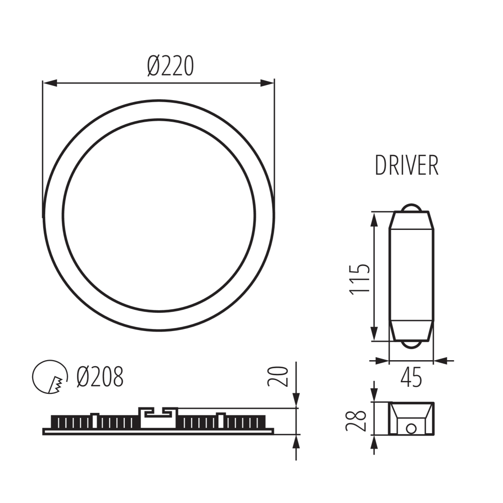 LED Panel 3000K ROUNDA 18W 1200Lm IP44/20 Downlight weiß 28935