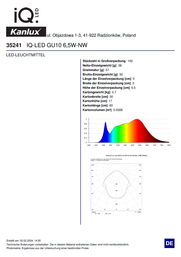LED Lampe GU10 6,5W 4000K Ra95 515Lm neutralweiss Strahler silber IQ-LED Kanlux 35241
