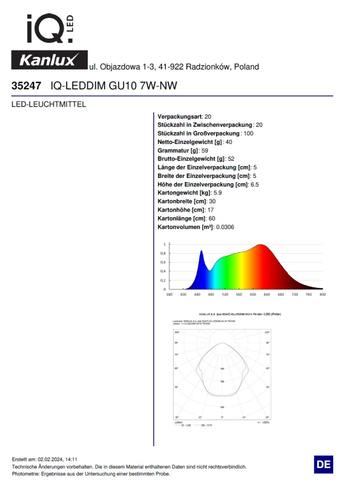 LED Strahler 7W 4000K dimmbar GU10 Lampe 495Lm neutralweiss RA95 Kanlux 35247