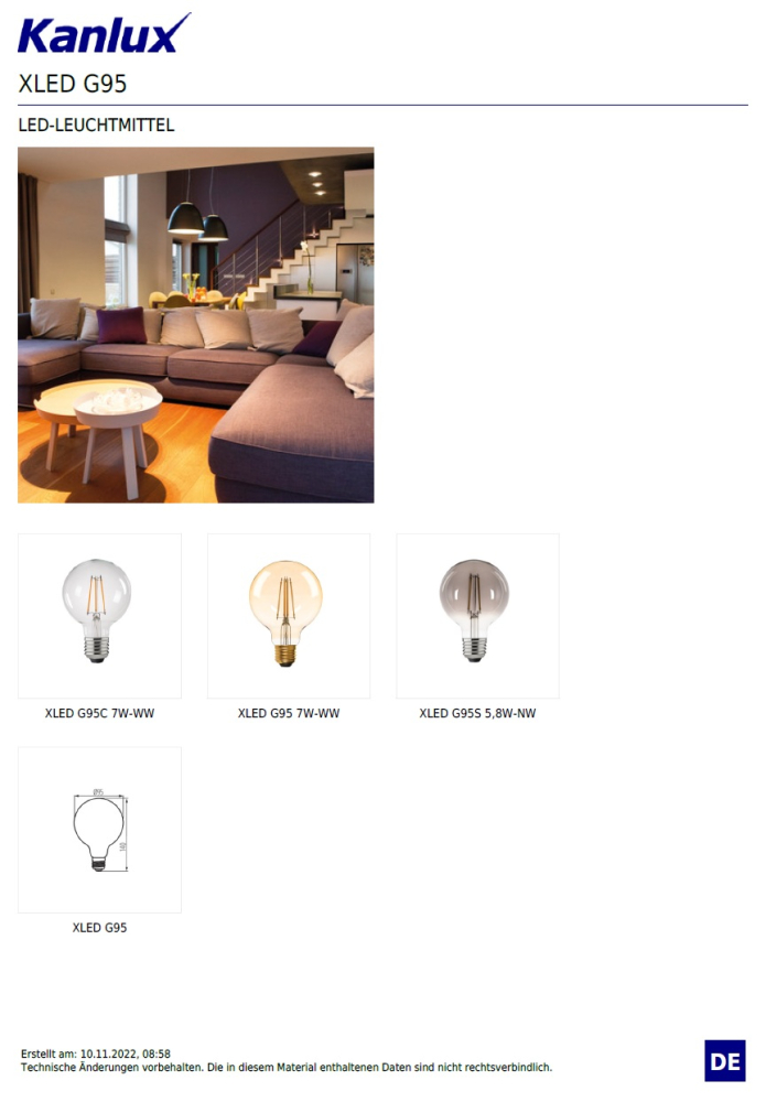 LED Filament Lampe XLED G95 4000K E27 5,8W Leuchte 470Lm neutralweiss 36242