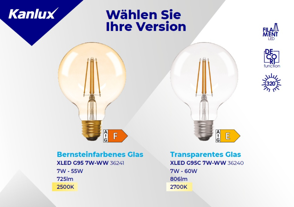 LED Filament Lampe XLED G95 4000K E27 5,8W Leuchte 470Lm neutralweiss 36242