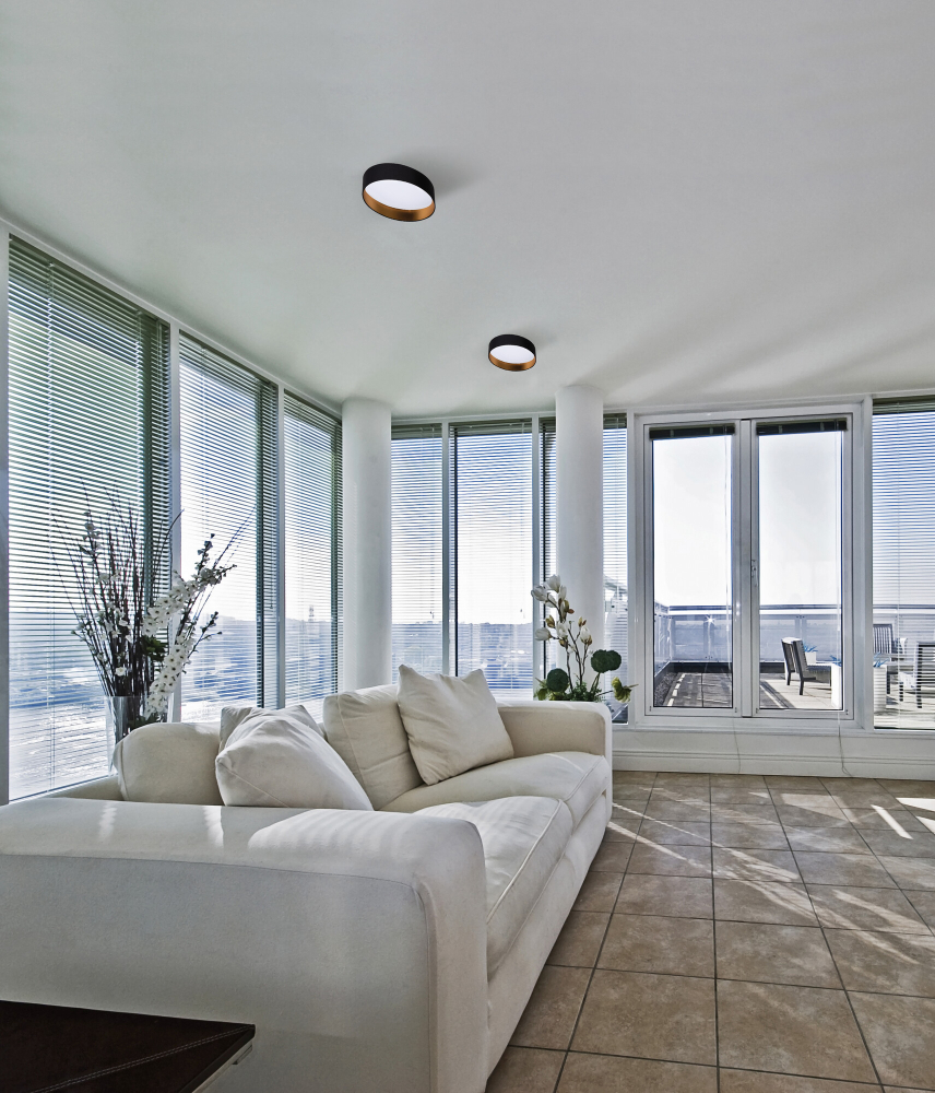 LED Deckenleuchte RIFA schwarz+gold 4000K Stoffschirm Ø400 Kanlux 36464