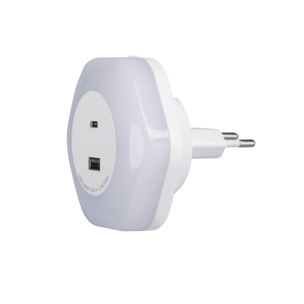 LED Nachtlicht BOLA 2xUSB 230V Steckdose Orientierungsleuchte Warmweiß weiss dimm Kanlux 37397