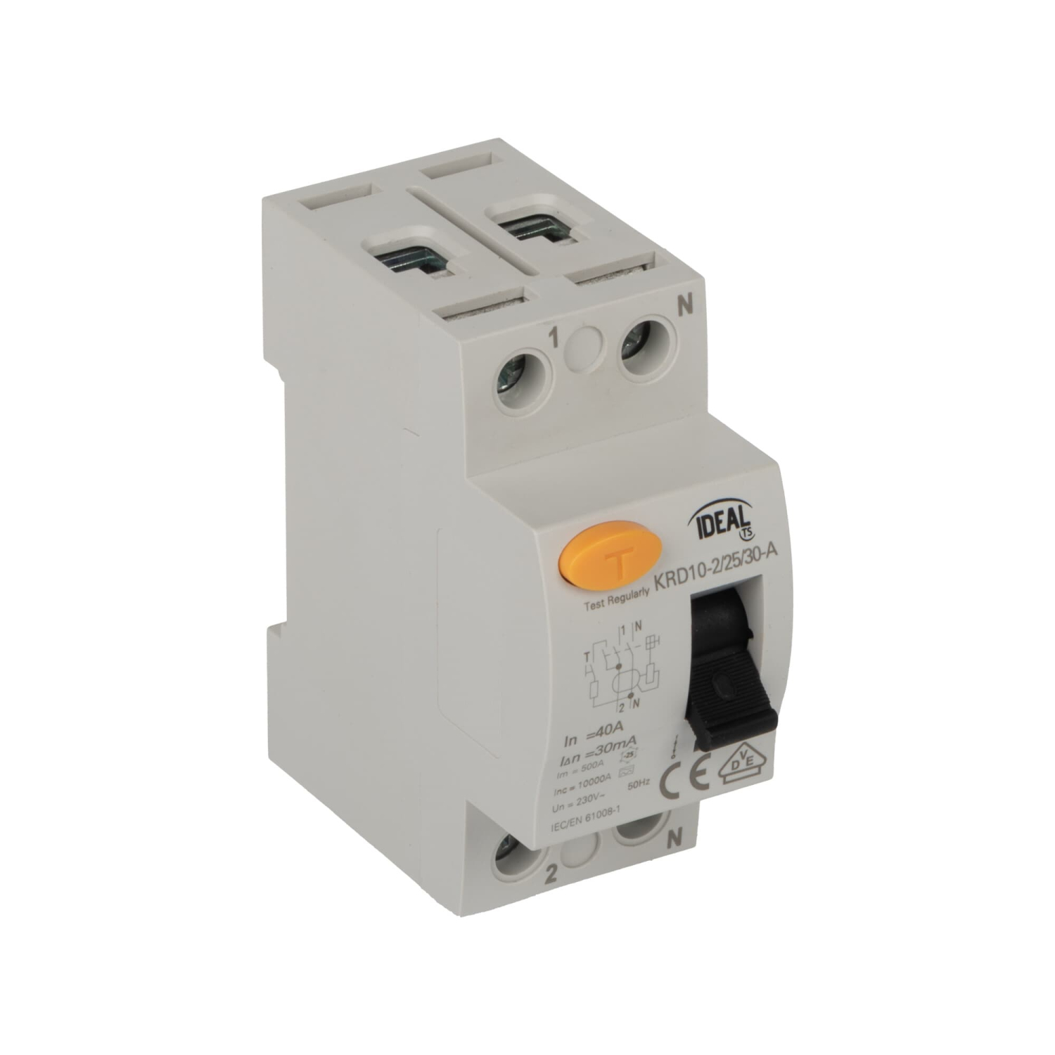 FI Schalter 25A 30-A Typ A - 2P Fehlerstromschutzschalter KRD10-2/25/30-A IDEAL 38725 VDE
