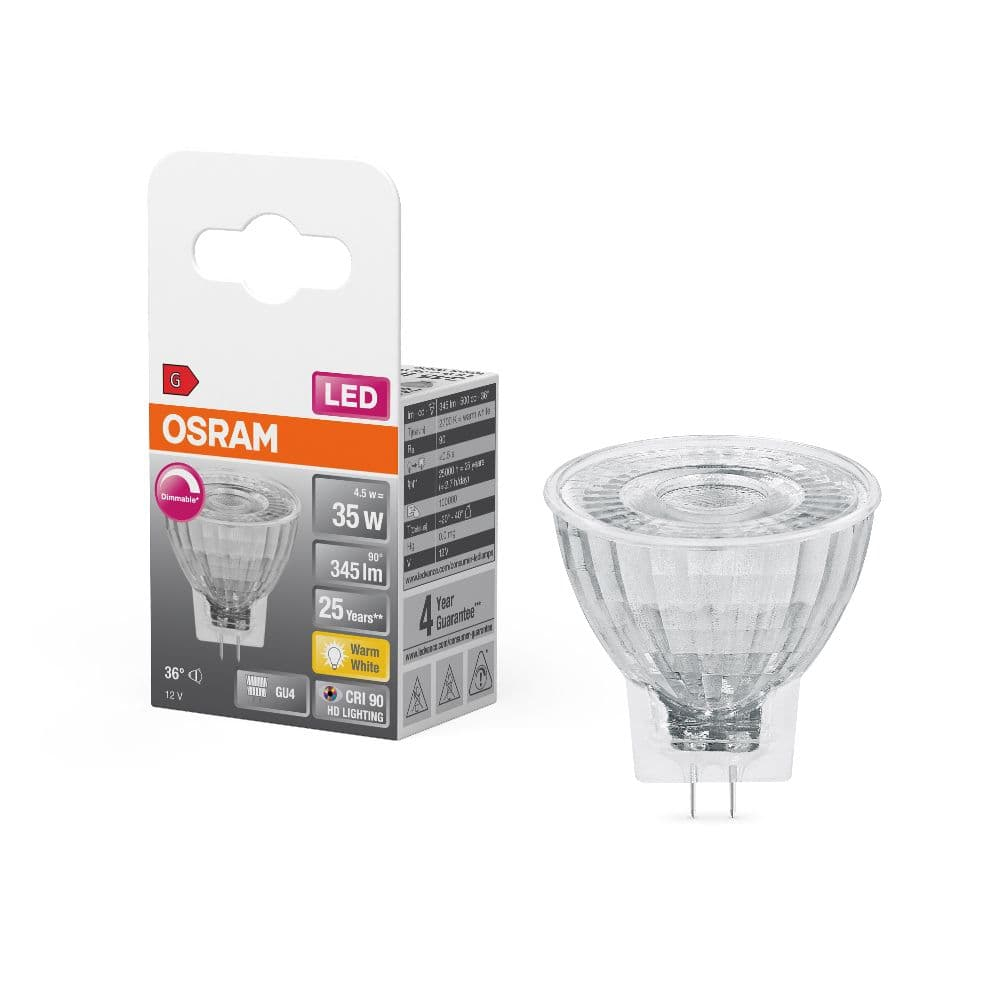 OSRAM MR11 LED Strahler GU4 4,5W 36° 2700K warmweiss 345Lm 12V dimmbar