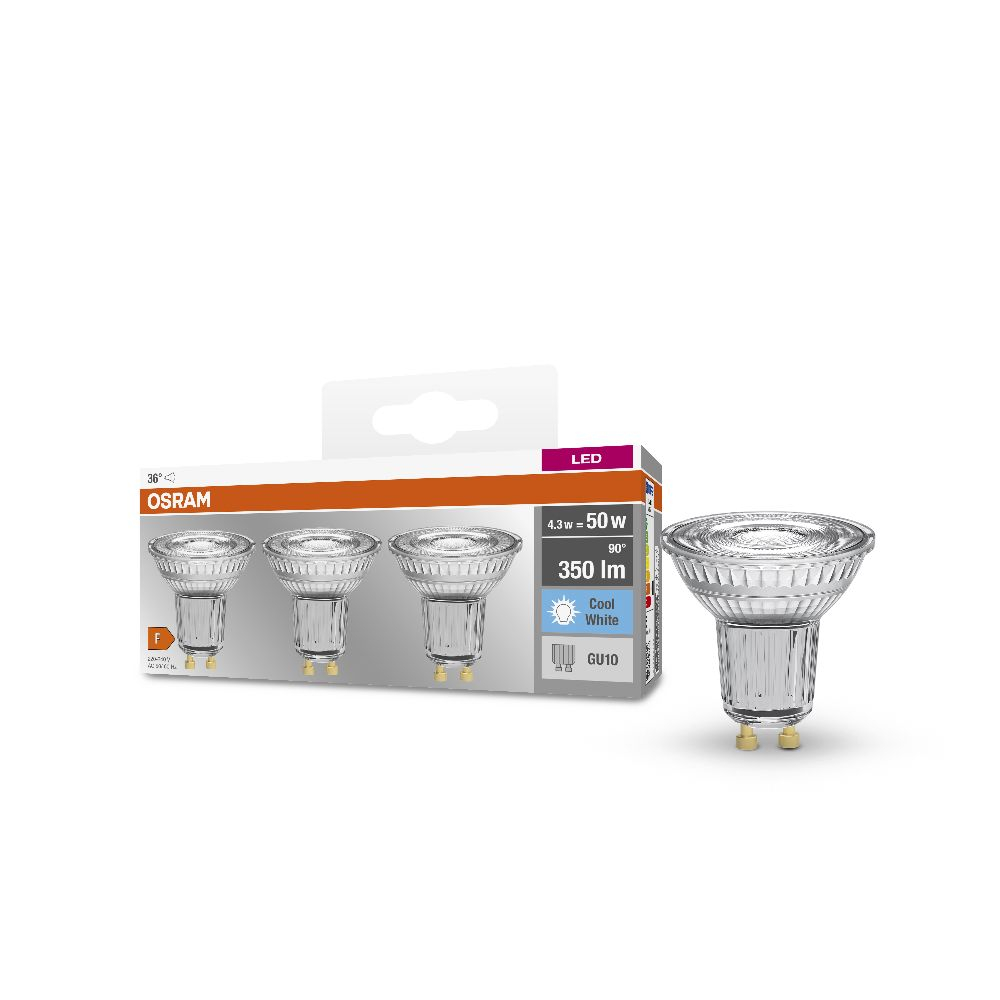 3er Pack OSRAM LED BASE PAR16 GU10 LED Strahler 4.3W 36° 4000K neutralweiss 350Lm