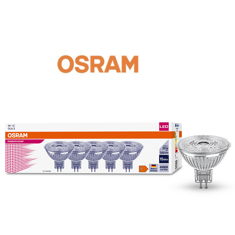 5er Pack OSRAM Parathom LED Spot MR16 3,8W GU5.3 36° 4000K neutralweiss 350Lm 12V