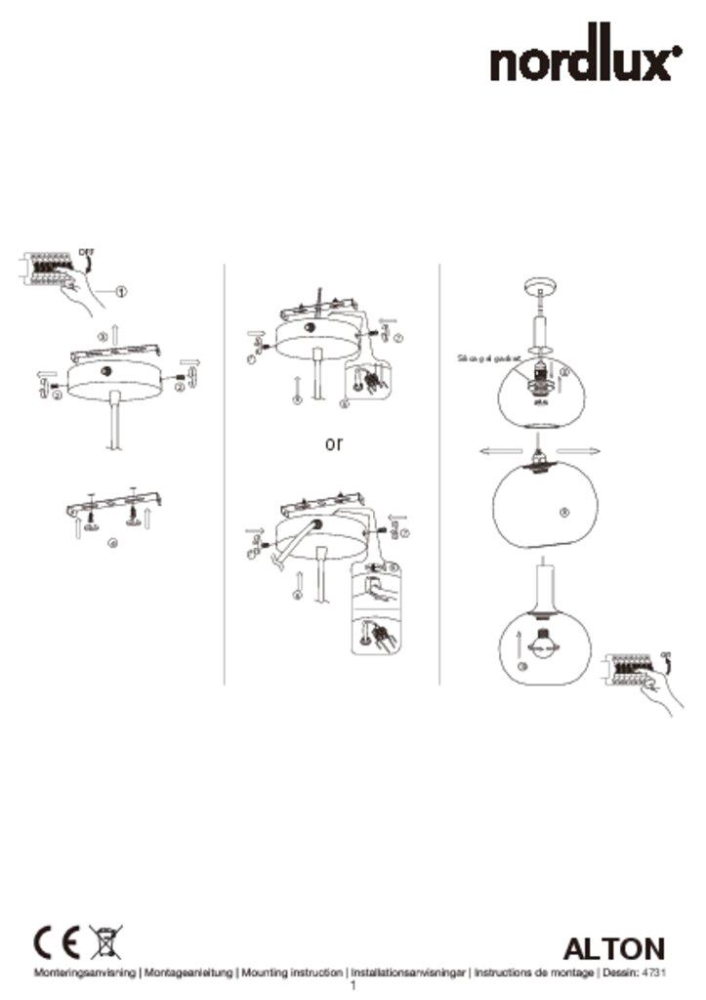 Nordlux Pendelleuchte Alton 25 Pendel E27 Rauch schwarz Pendellampe Glas