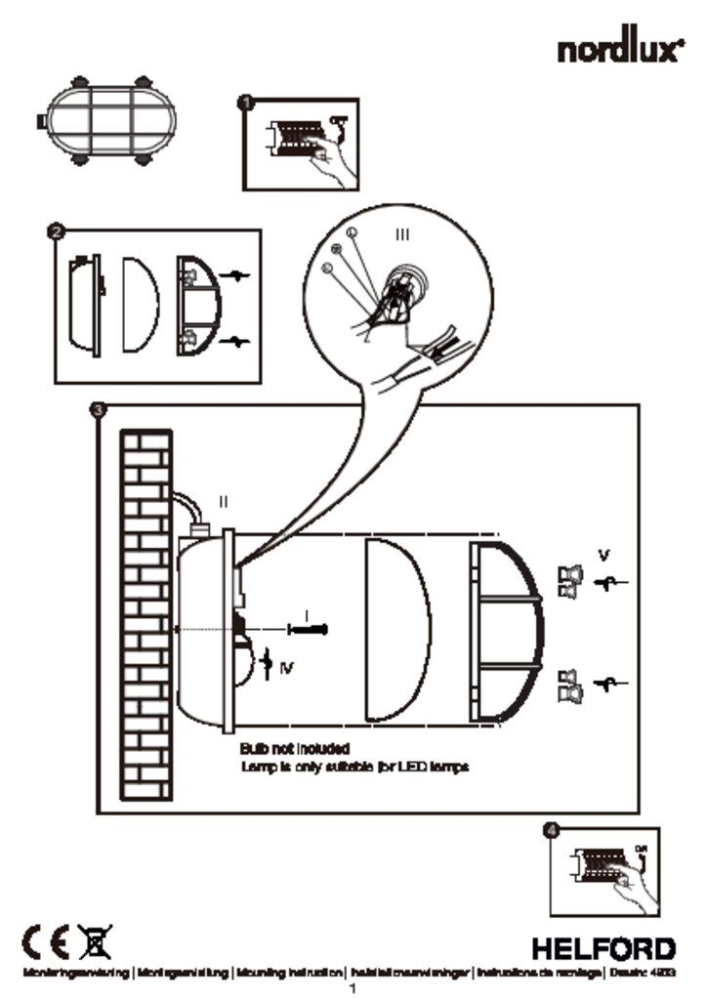 Wandleuchte Helford Nordlux Nickel IP64 Aussenleuchte E27 max. 12,5W