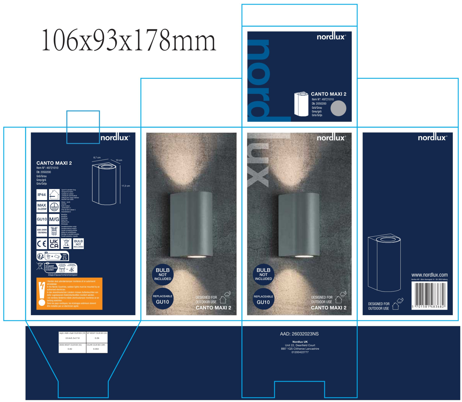 Nordlux Wandleuchte Canto Maxi 2 grau