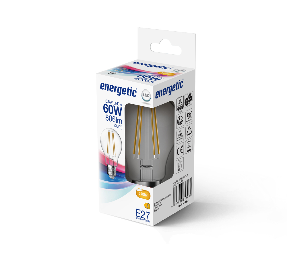 6,8W LED Lampe A60 E27 2700K Filament Leuchtmittel 806Lm Energetic 5181000321