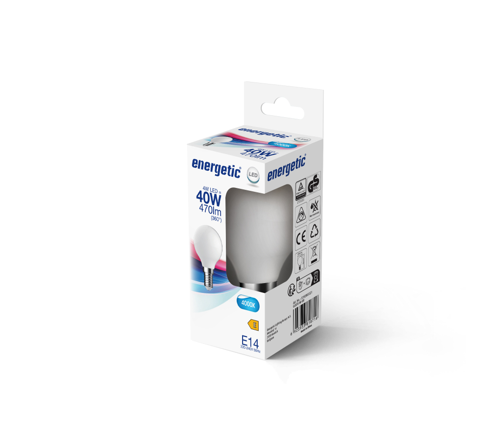 Energetic G45 LED Lampe E14 2700K in Milky in der Verpackung