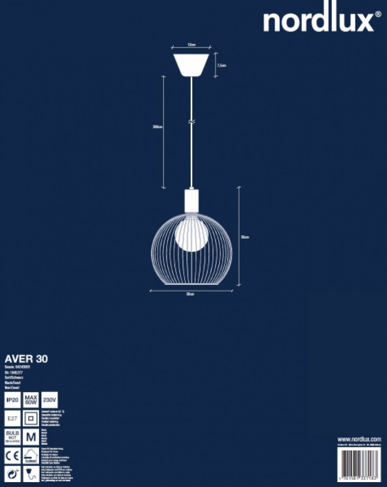 Designer Pendelleuchte Aver 30 DFTP schwarz E27 Pendellampe