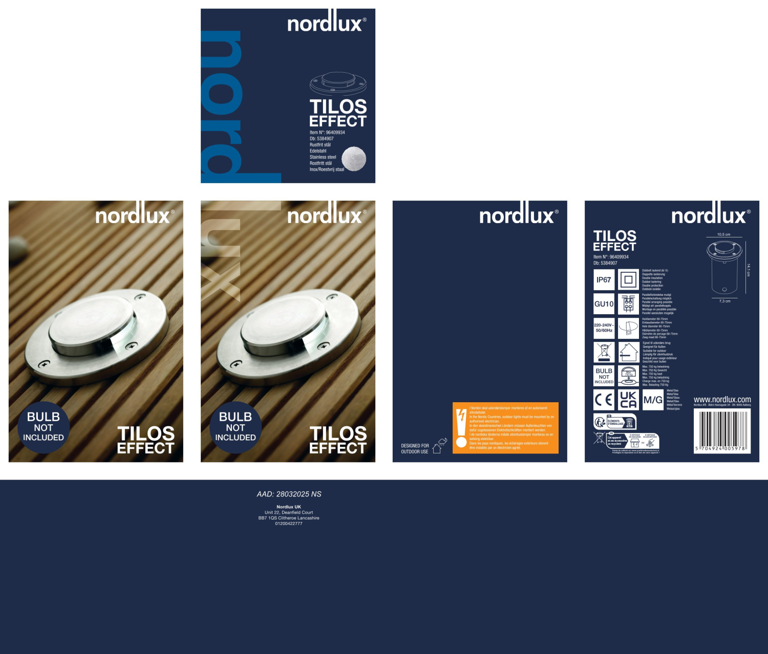 Gehwegstrahler Tilos Effect 1-Kit Nordlux Edelstahl GU10 IP67 Bodeneinbauleuchte 96409934
