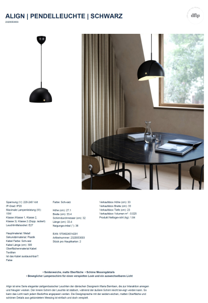 Pendelleuchte Align Nordlux DFTP E27 Schwarz 2320053003
