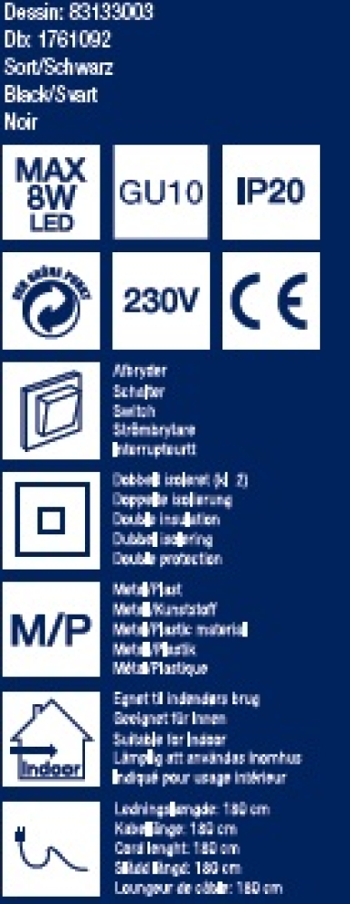 Nordlux Wandleuchte Globe Wand schwarz Magnethalterung GU10 83133003