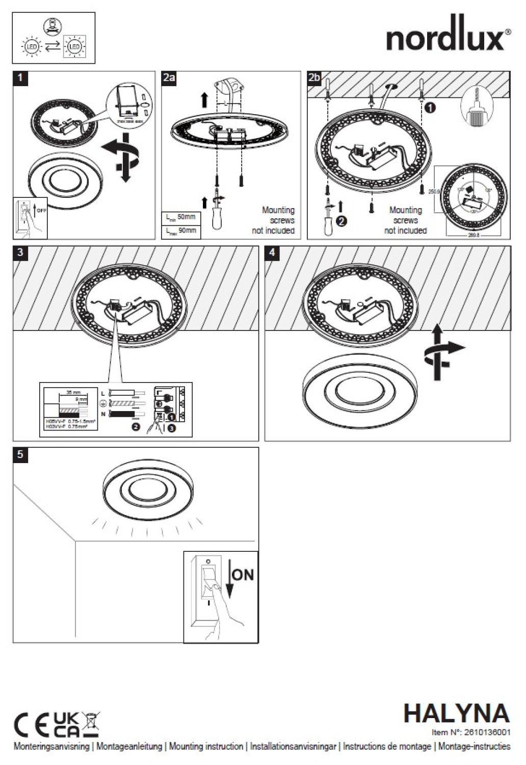 Nordlux LED Deckenleuchte Halyna weiss 24W dimmbar 2700/3000/4000K