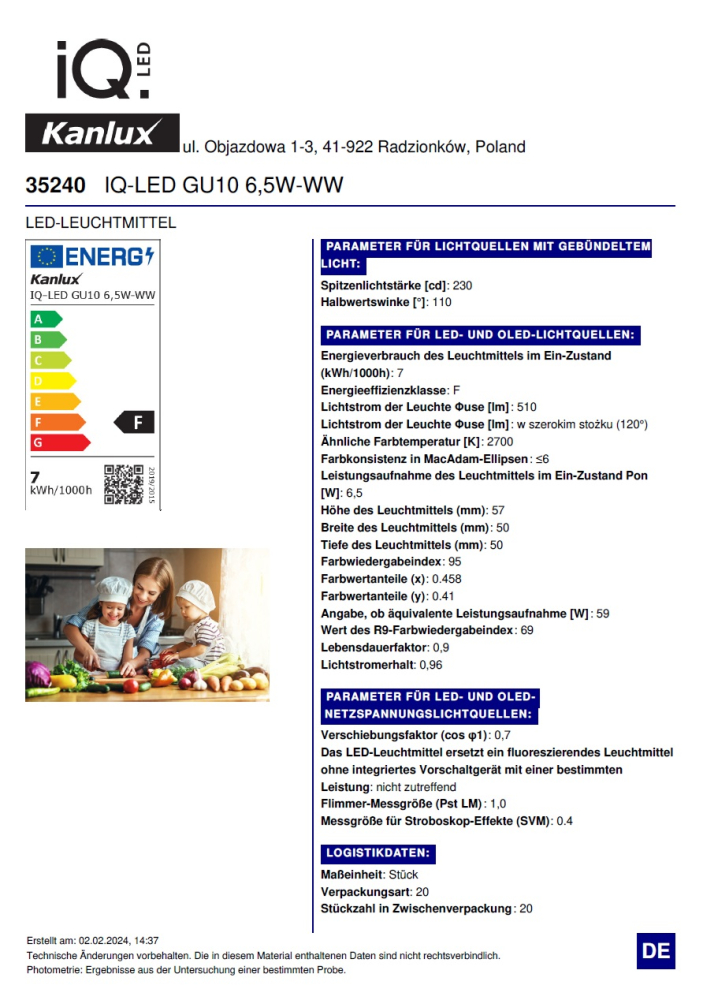 LED Lampe GU10 6,5W 2700K Ra95 510Lm warmweiss Strahler silber IQ-LED Kanlux 35240