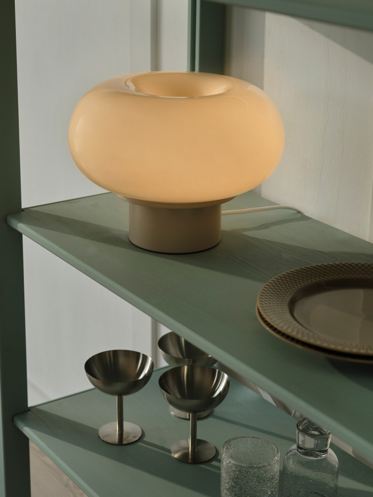 Tischleuchte Malti Nordlux beige Glas skandinavische Tischlampe 2xE27