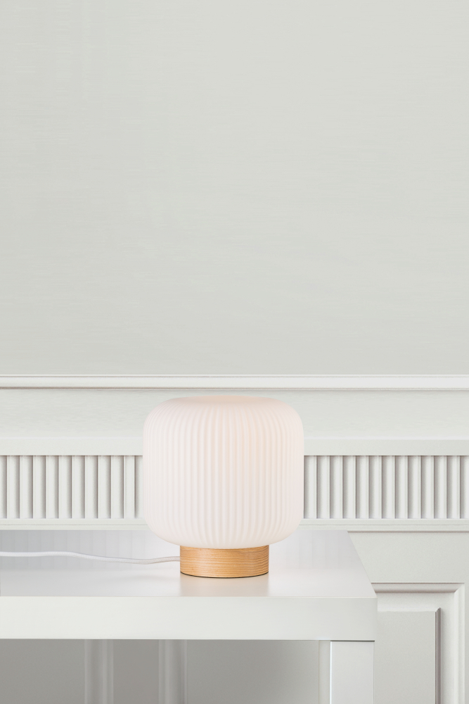 Tischleuchte Nordlux Milford Tischlampe Opalglas Holz braun E27 48915001