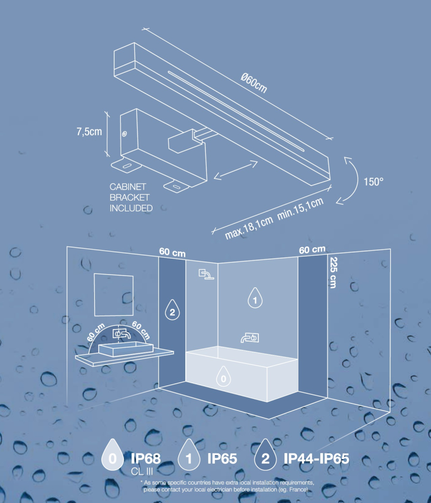 Otis 60 LED Wandleuchte Chrom Nordlux IP44 Spiegelleuchte 2-stufiger Moodmaker Dimming 17W 1650Lm 3000K