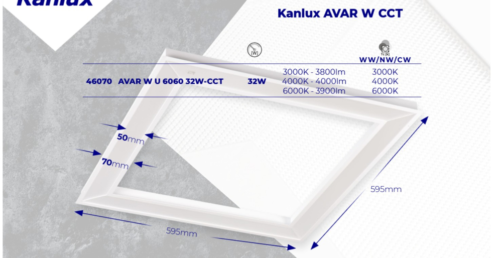 Kanlux LED Rahmen Panel AVAR W U 6060 LOW UGR 19 CCT 3000K 4000K 6000K 32W 46070