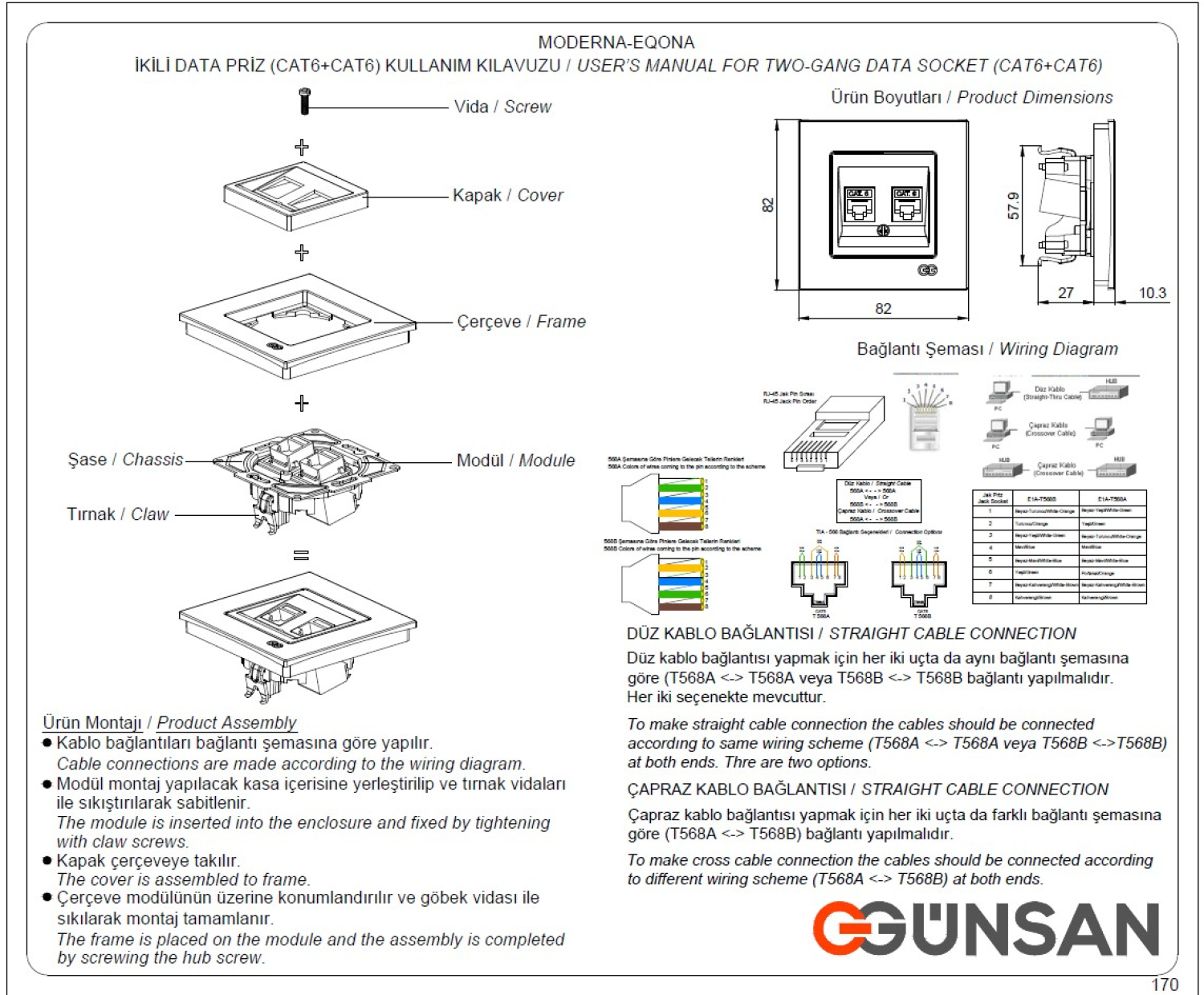 Gunsan Eqona Datenbuchse 2-fach RJ45 CAT6 Internet Netzwerk Weiss UP 01401100100170