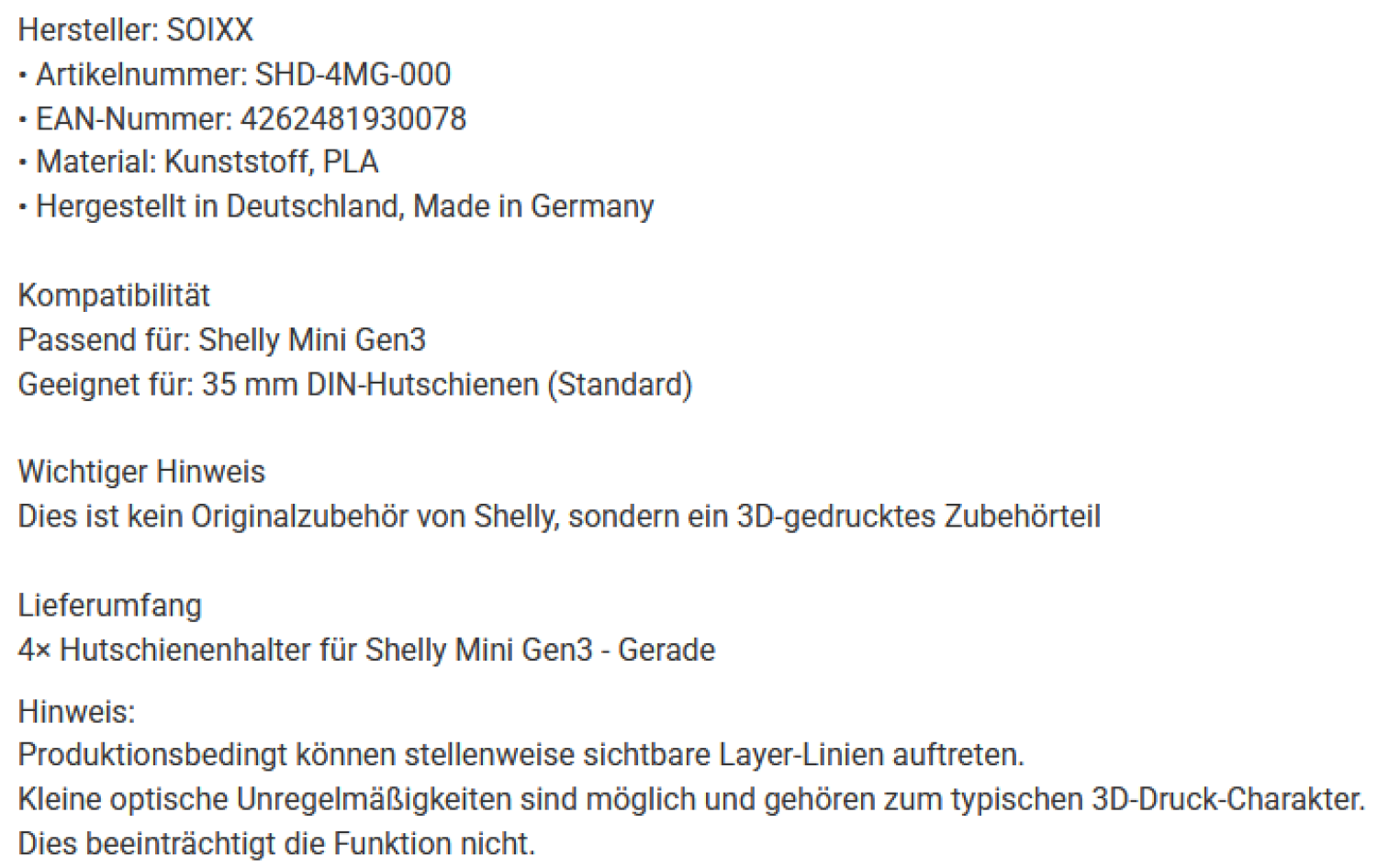 4er-Pack SOIXX Hutschienenhalter Gerade für Shelly Mini Gen3 Halter DIN Rail 35mm Hutschiene SHD-4MG-000