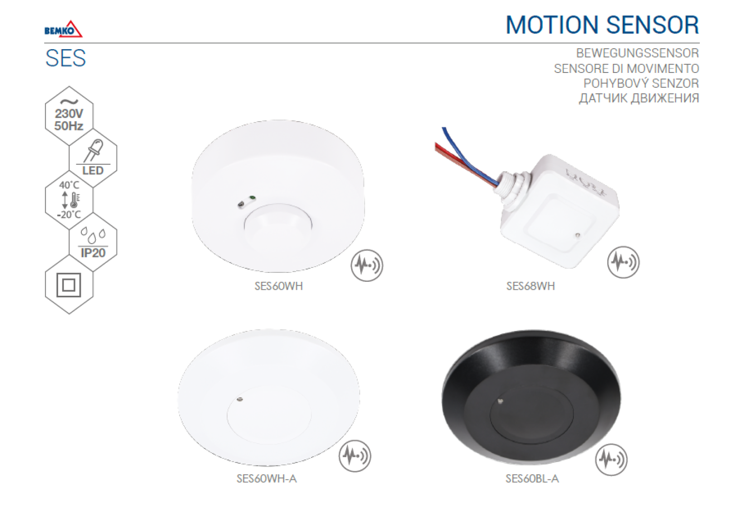 Bemko Mikrowellen Bewegungsmelder 360° 1200/300W IP20 B52-SES68WH