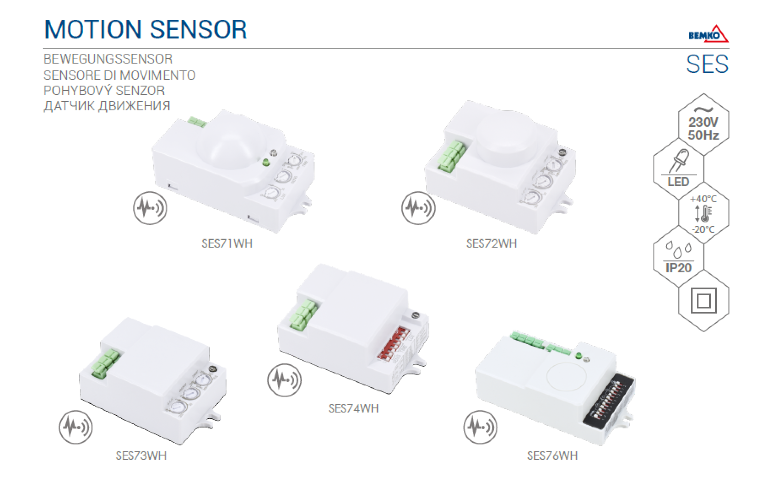 Bemko Mikrowellen Bewegungsmelder 360° 500W IP20 B52-SES73WH