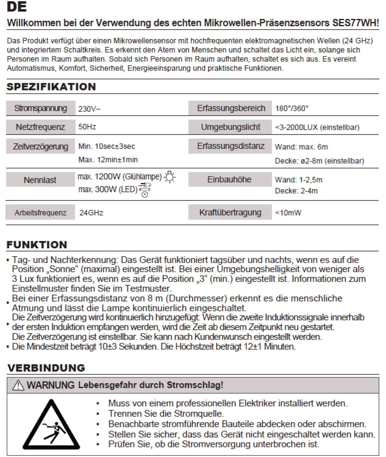 Bemko Mikrowellen Bewegungsmelder 360° Rechteckig IP20 B54-SES77WH