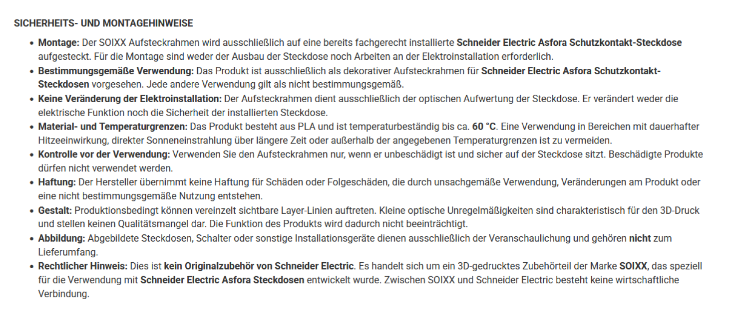 SOIXX Aufsteckrahmen für Schneider Electric Asfora Steckdosen schwarz