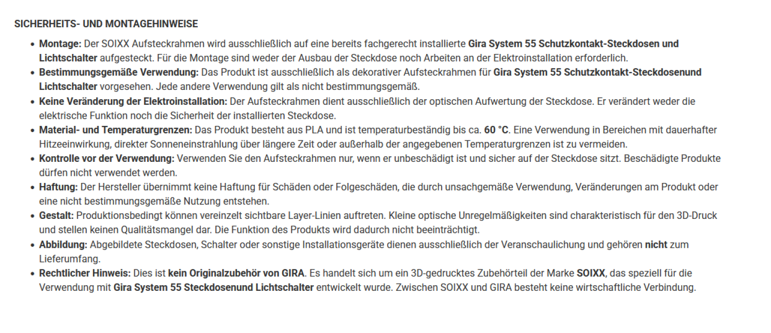 SOIXX Aufsteckrahmen für Gira System 55 Lichtschalter und Steckdosen schwarz eckig