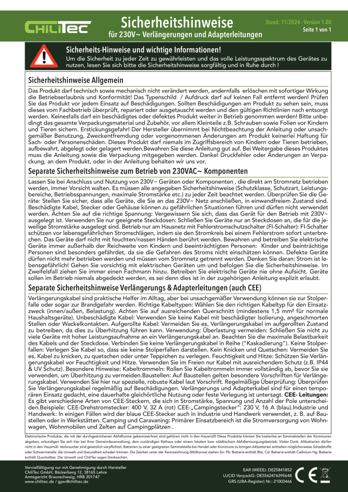 CEE Verlängerungskabel 15m für Wohnwagen, Camping mit Winkelkupplung 23259