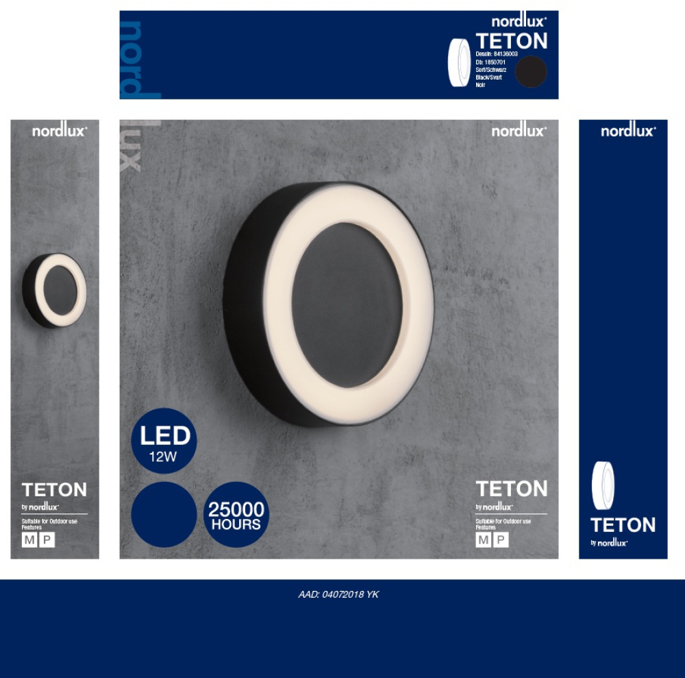 Nordlux LED Deckenleuchte TETON Wandleuchte schwarz IP54 Aussenleuchte