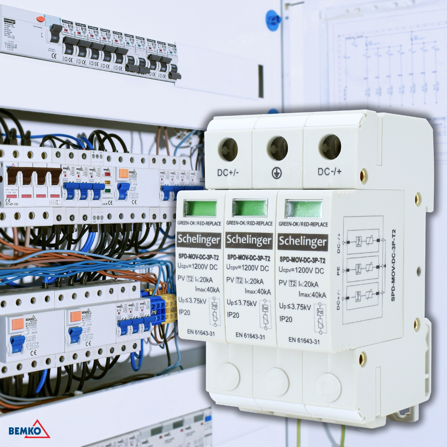 Schelinger Überspannungsschutz 3P 20kA DC 1200V Typ T2 (C) A53-SPD-MOV-DC-3P-T2