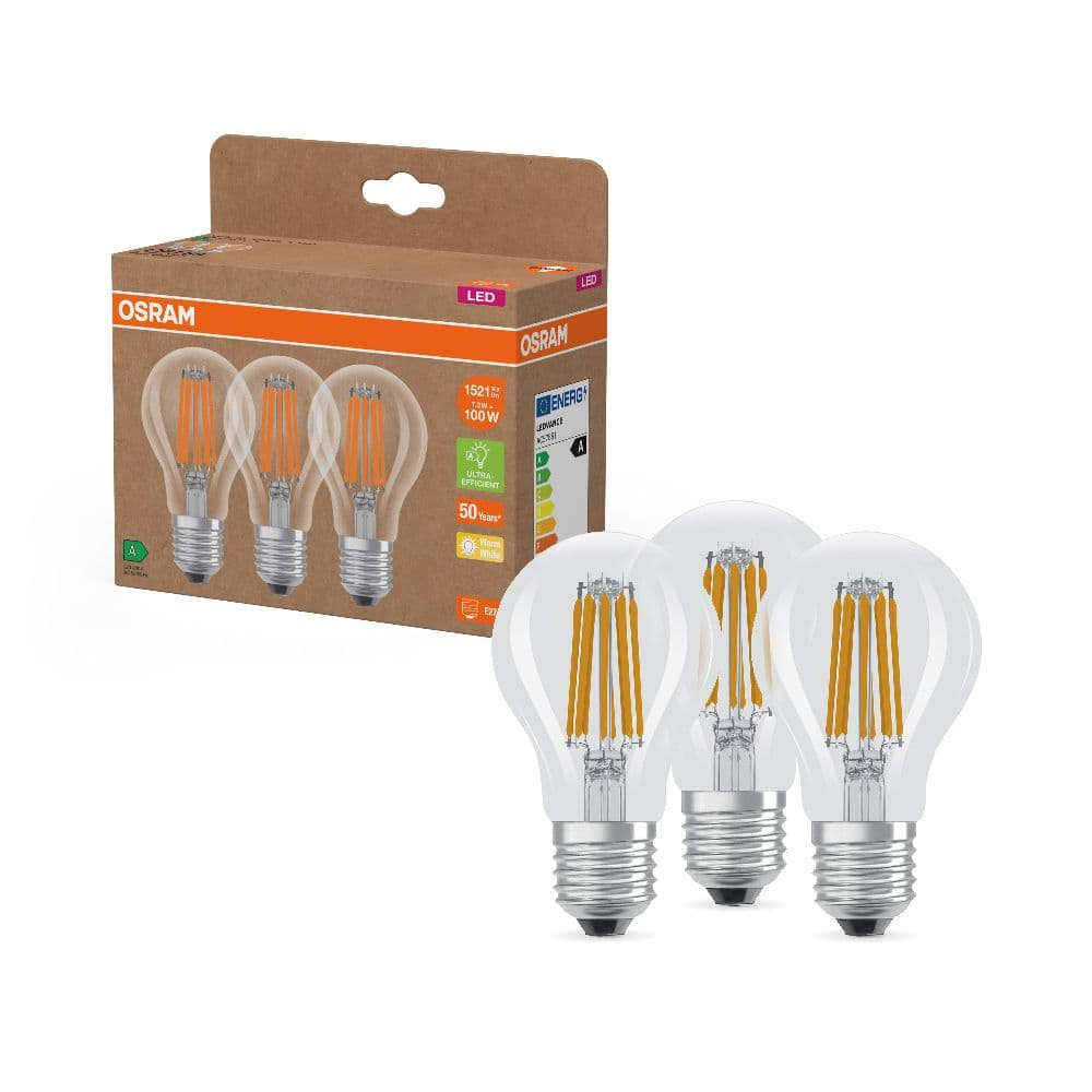 3er Set Osram Filament LED Lampe E27 7,2W 2700K warmweiss 1521Lm