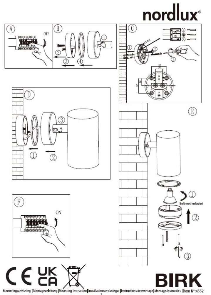 Wandleuche Birk Nordlux weiss Downlight GU10 Aussenwandleuchte